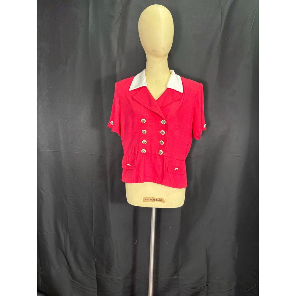 Vintage Petite Perceptions By Irene B Salmon Suit Top, Short Sleeve Blouse